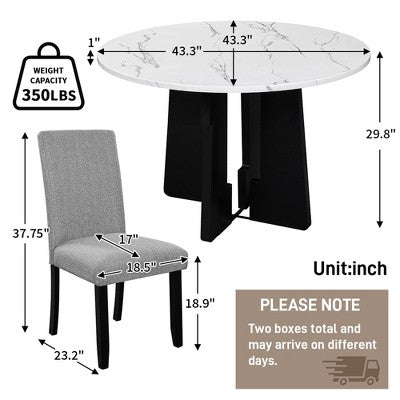 5-piece Round Dining Table Set Dining Set with 4 Upholstered Chairs for Dining Room, Kitchen and Living room, Beige/Black/Gray/White-ModernLuxe