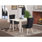 HomeStock 3-Pc Linen White Finish Rectangular Solid Wood Top with Dropleaf Dining Table Set
