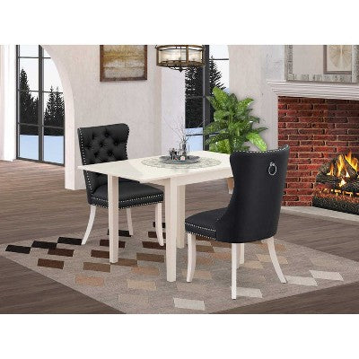 HomeStock 3-Pc Linen White Finish Rectangular Solid Wood Top with Dropleaf Dining Table Set