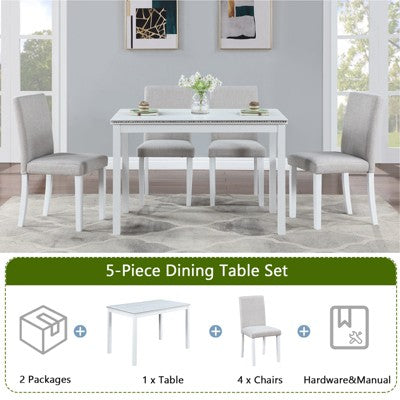 GDFStudio Galen Farmhouse 5-Piece Dining Set with Wooden Rectangular Table and 4 Upholstered Chairs