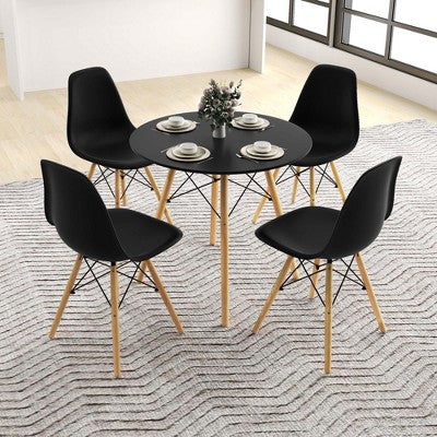 Costway Dining Table Set Modern 5 PCS For 4 Round Dining Room Table Set with Solid Wood Leg Black/Brown/White