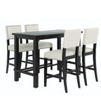 5-Piece Counter Height Dining Table Set Dining Set with Classic Dining Table and 4 Cushioned Dining Chairs, Natural Wood Wash/Espresso-ModernLuxe