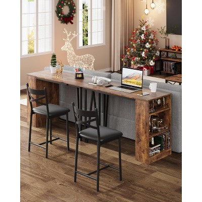 3 Piece Bar Table Set for 2, Bar Table and Chairs Set with with Flip Top Extension, Dining Table Set with Storage Shelves