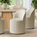 Round Dining Table Set For 6, Upholstered Barrel Dining Chairs With Castors, Linen Blend Fabric, Curved Back Support - Panipeachy