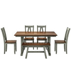 Farmhouse 6-Piece Wood Dining Table Set with Long Bench and 4 Dining Chairs-ModernLuxe