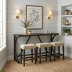 GDFStudio Carter Transitional Wood 3-Piece Counter Height Dining Set with USB Charging Table and Biscuit-Tufted Upholstered Stools