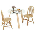 Costway 3 PCS Dining Set for 2 Round Table with 2 Chairs Solid Rubber Wood Frame Modern Black/Beige