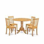 HomeStock 5-Piece Round Natural Oak Finish Solid Wood Top Dining table with 4 Chairs
