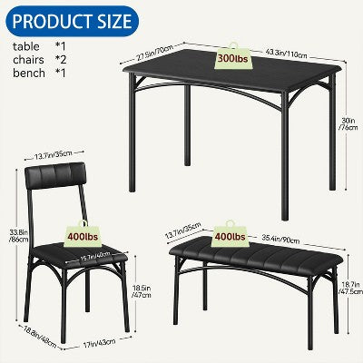 Dining Table Set for 4, Kitchen Table with Chairs, Rectangular Wood Dining Room Table with Upholstered Bench for Small Space, Dinner, Apartment