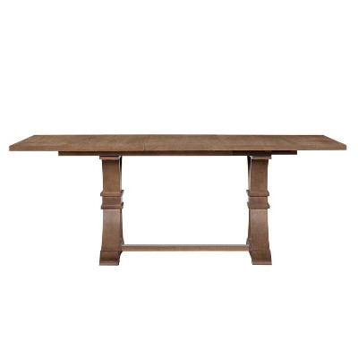 Christopher Knight Home Elowen 7-Piece Farmhouse Expandable Rubberwood Dining Set with Rattan Fabric Upholstered Chairs