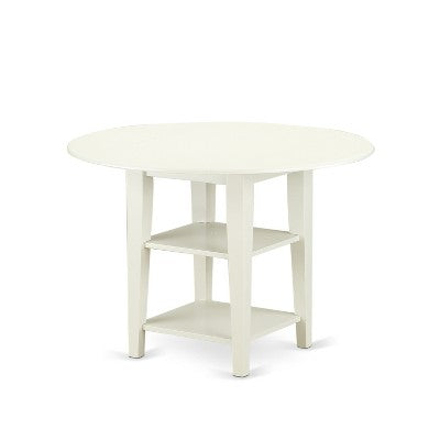 HomeStock 5-Pc Linen White Finish Solid Wood Top - Dining Room Set - Seats-4
