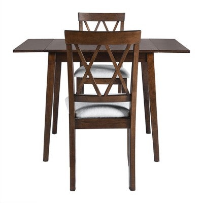 3 Piece Expandable Dining Set with 2 Upholstered Chairs, Wood Dining Table with Drop Leaf for Small Place