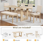GDFStudio Kiley Modern 6 Piece Wooden Dining Table Set with Bench and Four Upholstered Chairs