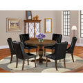 HomeStock Round Dining Table Set with 6 Chairs Distressed Jacobean