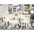 HomeStock 7 Piece Linen White Dining Room Table Set Oval Table with 6 Chairs