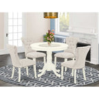 HomeStock 5-Piece Round Linen White Finish Solid Wood Top Dining Table with 4 Parson Chair