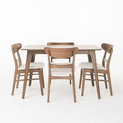 Christopher Knight Home Bryner Mid Century Modern Fabric Upholstered Wood 5 Piece Dining Set