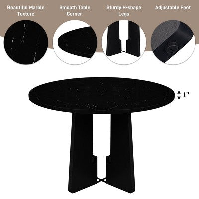 5-piece Round Dining Table Set Dining Set with 4 Upholstered Chairs for Dining Room, Kitchen and Living room, Beige/Black/Gray/White-ModernLuxe