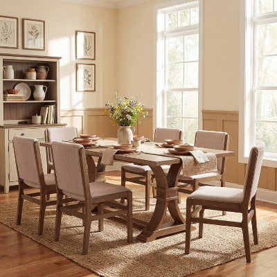 Christopher Knight Home Lyra 7 Piece Contemporary Rubberwood Upholstered Dining Set with Expandable Dining Table