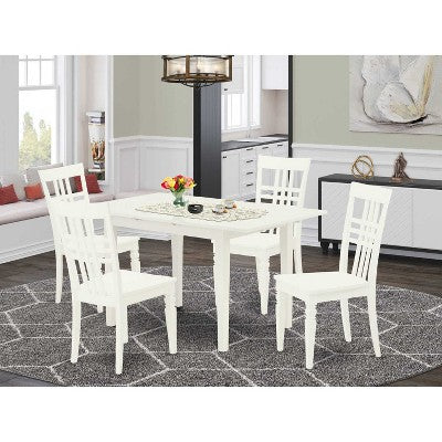 5-Piece Linen White Finish Solid Wood Top - Rectangular Dining Room Set - Seats 4