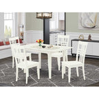 5-Piece Linen White Finish Solid Wood Top - Rectangular Dining Room Set - Seats 4