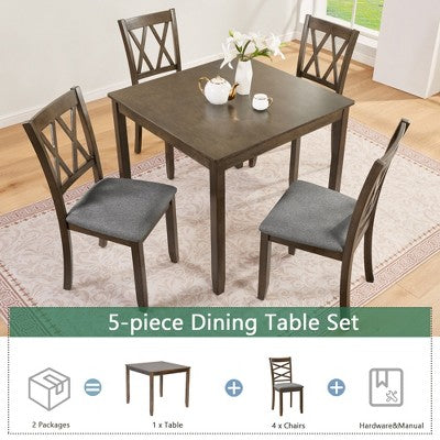 GDFStudio Andrea Modern Wood and Fabric 5 Piece Dining Set with Cross-Back