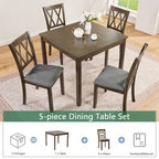 GDFStudio Andrea Modern Wood and Fabric 5 Piece Dining Set with Cross-Back