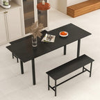 Costway 3 Piece Dining Table Set for 4-6 63Kitchen Table with 2 Benches Metal Frame Black/Walnut