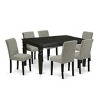 HomeStock 7 Piece Rectangle Dining Set Black Shitake Linen Fabric