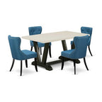 HomeStock 5-Piece Rectangle Natural Oak Finish Solid Wood Top Dining Table with 4 Parson Chair