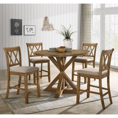 Roundhill Furniture Windvale Cross-Buck Wood Counter Height Dining Set - 5-Piece