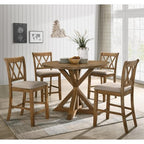 Roundhill Furniture Windvale Cross-Buck Wood Counter Height Dining Set - 5-Piece