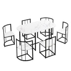 Modern Marble Dining Table Set for 6 with Metal Frame, Rectangular Marble Sticker Table and 6 Chairs for Dining Room Kitchen