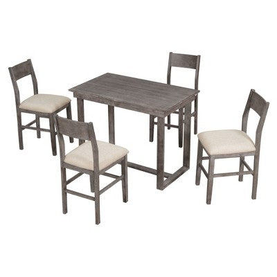 5-Piece Farmhouse Counter Height Dining Table Set with 1 Rectangular Dining Table and 4 Dining Chairs for Small Places - ModernLuxe