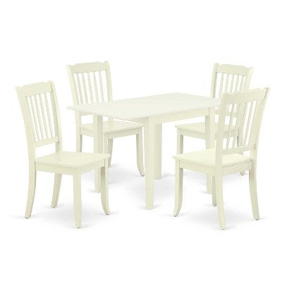 HomeStock 5-Pc Linen White Finish Solid Wood Top - Dining Room Set - Seats 4