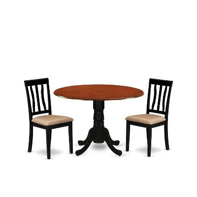 Kitchen Dining Set - Round Table with 2 Wood Chairs - Modern Dining Room Furniture