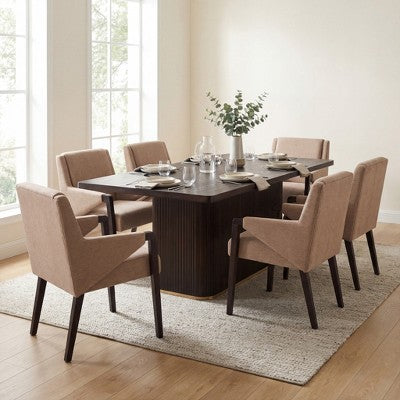 Christopher Knight Home Lindiwe Modern 7 Piece Rubberwood Linen Upholstered Dining Set with Rectangular Table