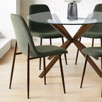 Olive+Oslo 5-Piece Dining Table Set for 4, Round Glass Dining Table with 4 Upholstered Dining Chairs Walnut Legs-Panipeachy