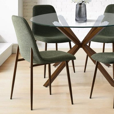 Olive+Oslo 5-Piece Dining Table Set for 4, Round Glass Dining Table with 4 Upholstered Dining Chairs Walnut Legs-Panipeachy