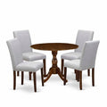 HomeStock 5-Piece Antique Walnut Finish Solid Wood Top Dining Table with 4 Parson Chair with Drop Leaf Lattice Back