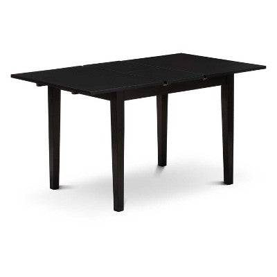 HomeStock 5-Pc Black Solid Wood Top-Rectangular Button Tufted Upholstered Dining Room Set with Butterfly Leaf-Seats 4