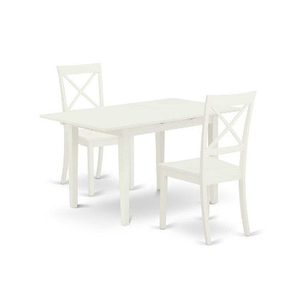 HomeStock 3-Piece Linen White Finish Rectangular Solid Wood Top with Butterfly Leaf Dining Table Set