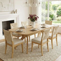 Expandable Dining Table Set for 6/8, Japandi Dining Room Furniture, Rope Back Chairs with Beige Upholstered Seats-Panipeachy