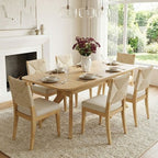 Expandable Dining Table Set for 6/8, Japandi Dining Room Furniture, Rope Back Chairs with Beige Upholstered Seats-Panipeachy