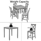 CLIHOME 5 Pieces Dining Table Set, Set for 4 Wooden Kitchen Dining Square Table Set with Square Table and 4 Upholstered Chairs