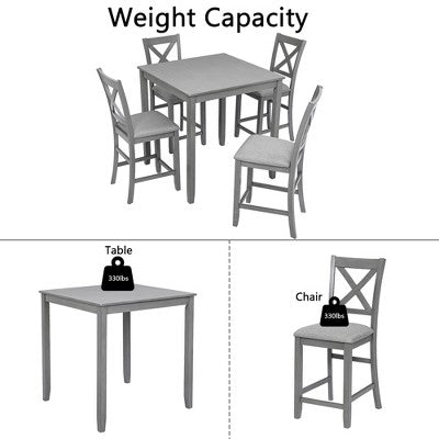 CLIHOME 5 Pieces Dining Table Set, Set for 4 Wooden Kitchen Dining Square Table Set with Square Table and 4 Upholstered Chairs