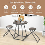 Costway 3-Piece Bar Table Set Round Pub Dining Table & 2 Foldable Stools w/ Metal Frame