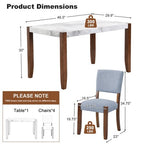 Faux Marble Dining Table Set for 4, 5 Pieces Rectangle Dining Table with 4 Upholstered Chairs for Small Space Kictchen