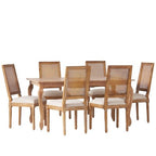Christopher Knight Home Regan 7 Piece French Country Fabric Upholstered Wood and Cane Expandable Dining Set