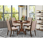 HomeStock 5-Piece Round Mahogany Finish Solid Wood Top Dining table with 4 Chairs
